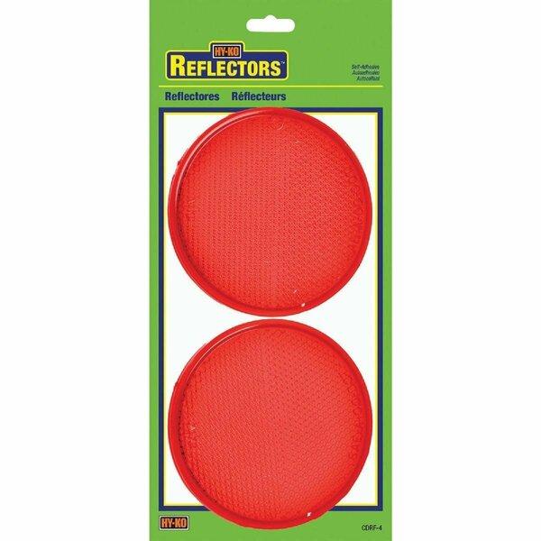 Hy-Ko 3-1/4 In. Dia. Round Red Press-On Reflector, 2PK CDRF-4R
